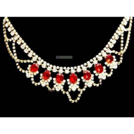 0784-Dây chuyền nữ-Bridal red gem stone gold plated necklace-Như mới