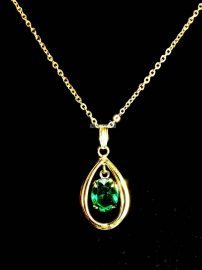 0791-Dây chuyền nữ-Green cubic zirconia teardrop necklace