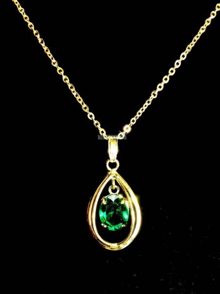 0791-Dây chuyền nữ-Green cubic zirconia teardrop necklace0