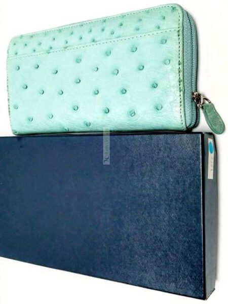 1716-Ví dài nữ-Ostrich skin light blue wallet1