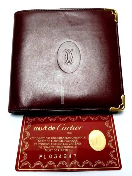 1724-Ví nam-CARTIER Bordeaux Must Line 2 Fold Leather Gold Hardware1