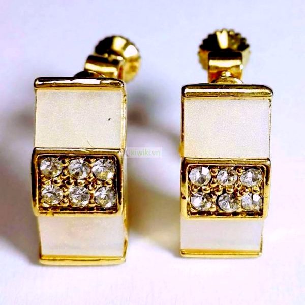 0890-Bông tai nữ-Gold plated and gem stones clip earrings-Khá mới0