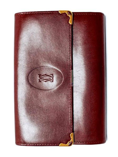 1725-Ví nữ/nam-CARTIER burgundy leather compact wallet0