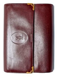1726-Ví nữ/nam-CARTIER burgundy leather compact wallet