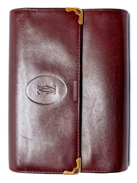 1726-Ví nữ/nam-CARTIER burgundy leather compact wallet0