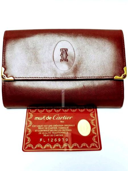1725-Ví nữ/nam-CARTIER burgundy leather compact wallet1