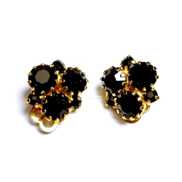 0908-Bông tai nữ-Gem stones and gold plated clip earrings-Khá mới0