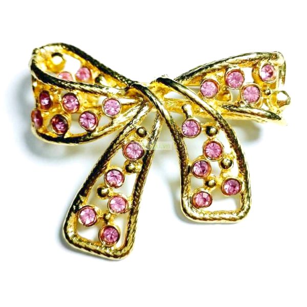 0963-Ghim cài áo-Gold plated & pink glass bracelet-Khá mới0