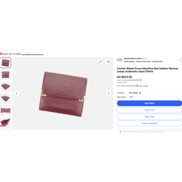 1723-Ví nam/nữ-CARTIER bordeaux must line tri-fold leather wallet-Đã sử dụng/Khá mới17