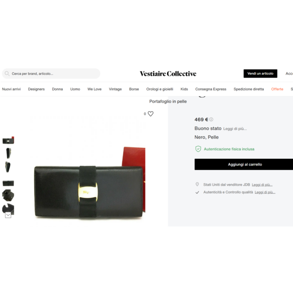 1665-Ví dài nữ-SALVATORE FERRAGAMO Vara black textured leather wallet-Đã sử dụng/Khá mới14