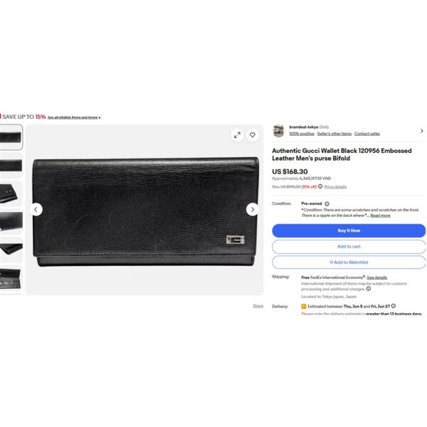 1663-Ví dài nữ/nam-GUCCI Initial G black wallet-Đã sử dụng20