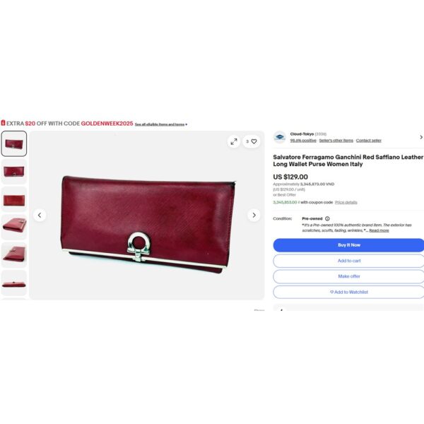 1661-Ví dài nữ-SALVATORE FERRAGAMO Gancini Continental red wallet-Đã sử dụng22