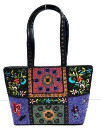 2537-Túi xách tay-Floral glass beaded tote bag