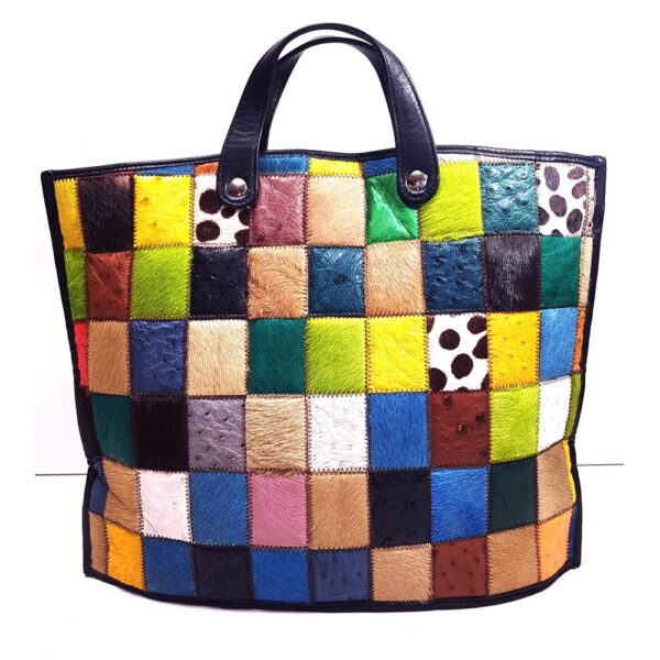 2585-Túi xách tay-Multicolored patchwork leather large handbag1