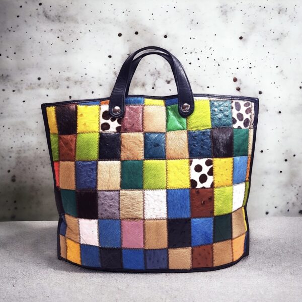 2585-Túi xách tay-Multicolored patchwork leather large handbag0
