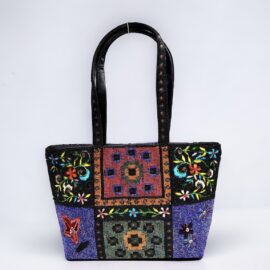 2537-Túi xách tay-Floral glass beaded tote bag