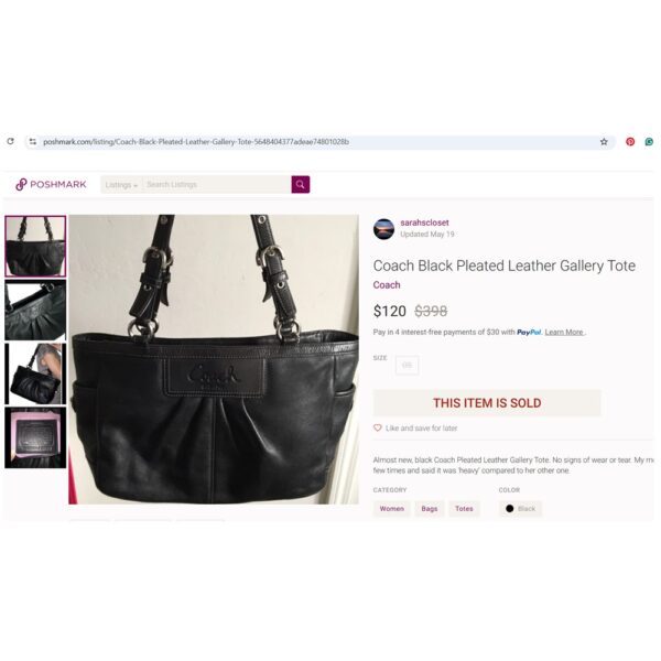 2570-Túi xách tay/đeo vai-COACH pleated leather gallery tote bag-Đã sử dụng/Khá mới12