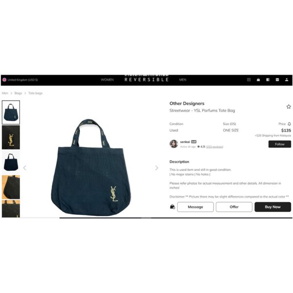 1377-Túi xách tay-YVES SAINT LAURENT parfums cloth tote bag-Gần như mới12