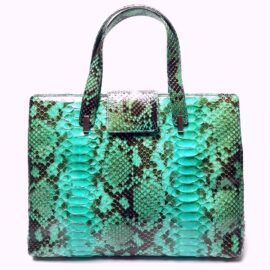 4001-Túi xách tay-DINASTIE Italy python skin green tote/shoulder bag