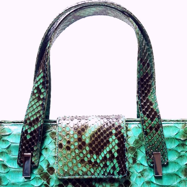 4001-Túi xách tay-DINASTIE Italy python skin green tote/shoulder bag7