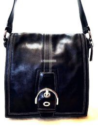 4322-Túi đeo chéo-COACH Soho Hip Flap black leather messenger bag