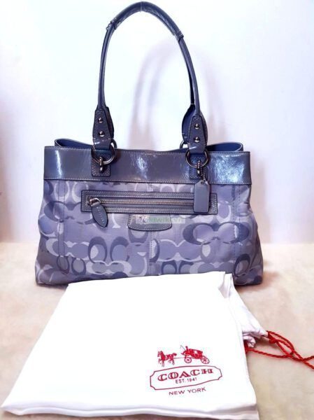 4329-Túi xách tay-COACH Gray Fabric Trim In Patent Leather tote bag1