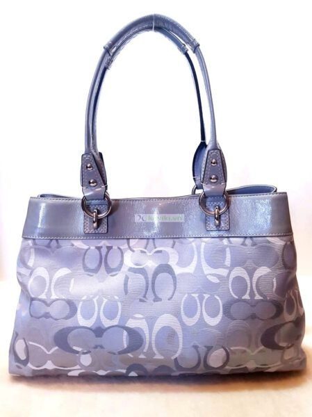 4329-Túi xách tay-COACH Gray Fabric Trim In Patent Leather tote bag3