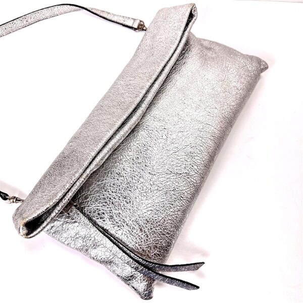 4334-Túi xách tay/đeo vai-GIANNI CHIARINI Silver Leather Clutch/Shouler Bag-Đã sử dụng/Khá mới3