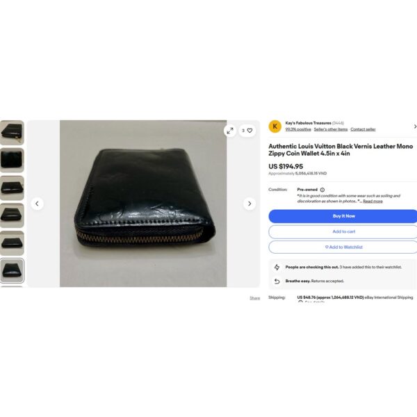 5409-Ví vuông nhỏ-LOUIS VUITTON Zippy Vernis Broome Compact wallet-Đã sử dụng13