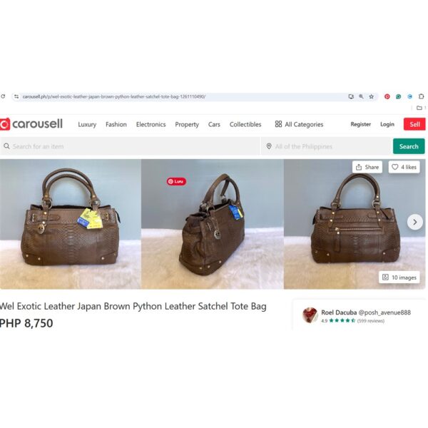 4286-Túi xách tay/đeo vai da trăn-WEL MARK python skin satchel bag-Khá mới11