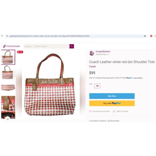 4332-Túi xách tay/đeo vai-COACH Polka Dots PVC leather tote bag-Đã sử dụng/Khá sạch13