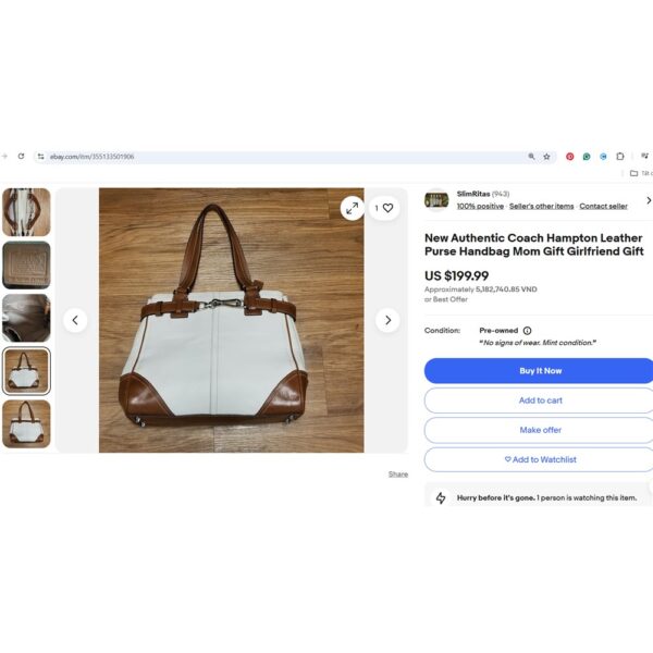 4324-Túi xách tay-COACH Hampton white leather tote bag-Đã sử dụng/Khá sạch12