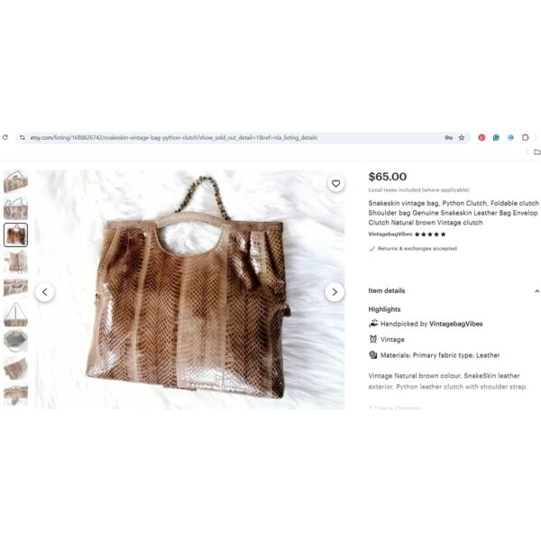 4271-Túi xách tay/đeo vai da rắn-TAMBU Snake skin handle/shoulder bag/Clutch-Đã sử dụng/Khá mới16