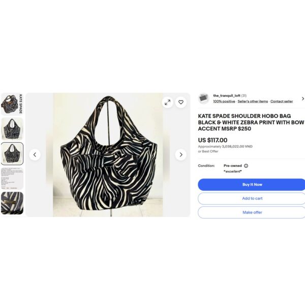 4354-Túi xách tay-KATE SPADE zebra pattern cloth tote bag-Gần như mới11