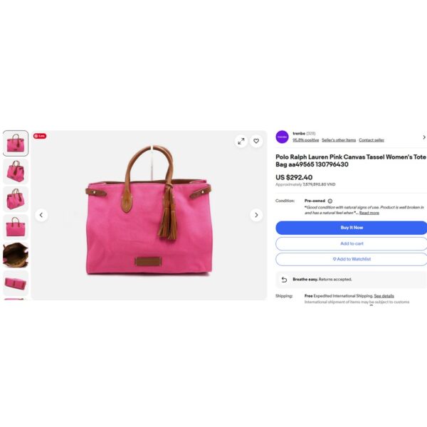 4137-Túi xách tay-RALPH LAUREN cloth tassel handbag-Gần như mới21