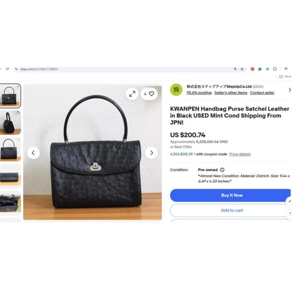 4262-Túi xách tay da đà điểu-TOKYO Ostrich leather handbag-Khá mới10