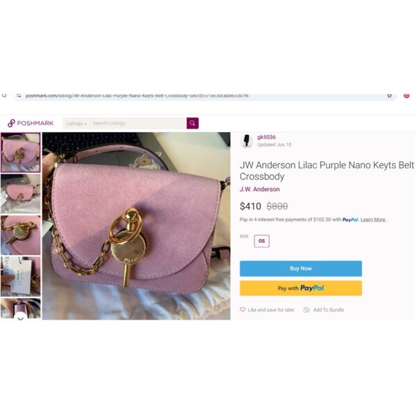4147-Túi đeo chéo nhỏ-JW.ANDERSON Suede leather LILAC NANO KEYTS BAG-Khá mới14