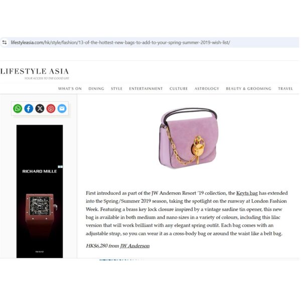 4147-Túi đeo chéo nhỏ-JW.ANDERSON Suede leather LILAC NANO KEYTS BAG-Khá mới13