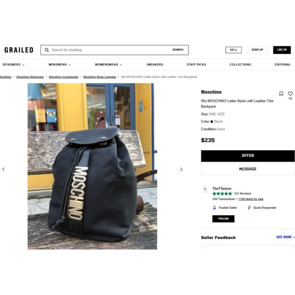 4096-Balo nữ/nam-MOSCHINO vintage packpack-Đã sử dụng/Khá mới21