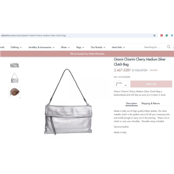 4334-Túi xách tay/đeo vai-GIANNI CHIARINI Silver Leather Clutch/Shouler Bag-Đã sử dụng/Khá mới13