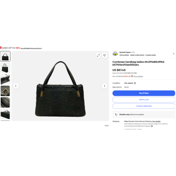 4265-Túi xách tay da đà điểu-COMTESSE Ostrich vintage tote bag-Đã sử dụng/Khá mới10