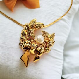 0837-Dây chuyền nữ/Ghim cài áo-Gold plated silver 925 & pearl Laurel Wreath necklace-Như mới
