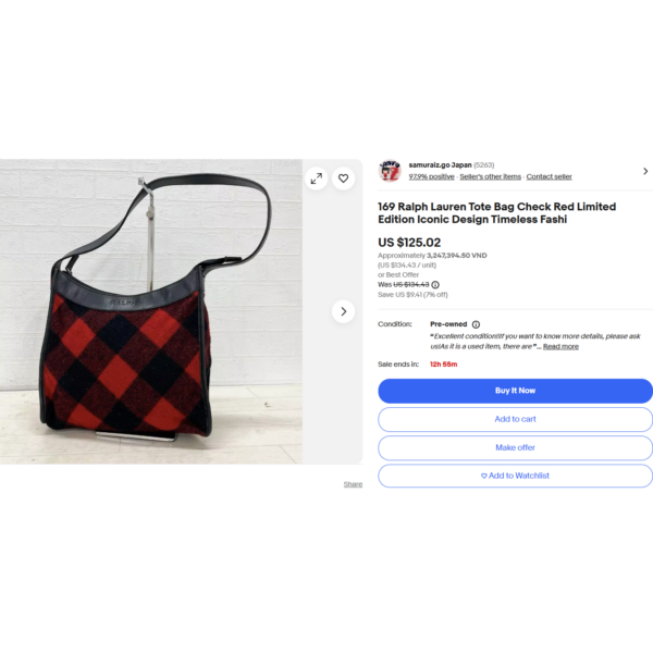 4446-Túi xách tay-RALPH LAUREN wool & leather tote bag-Gần như mới12