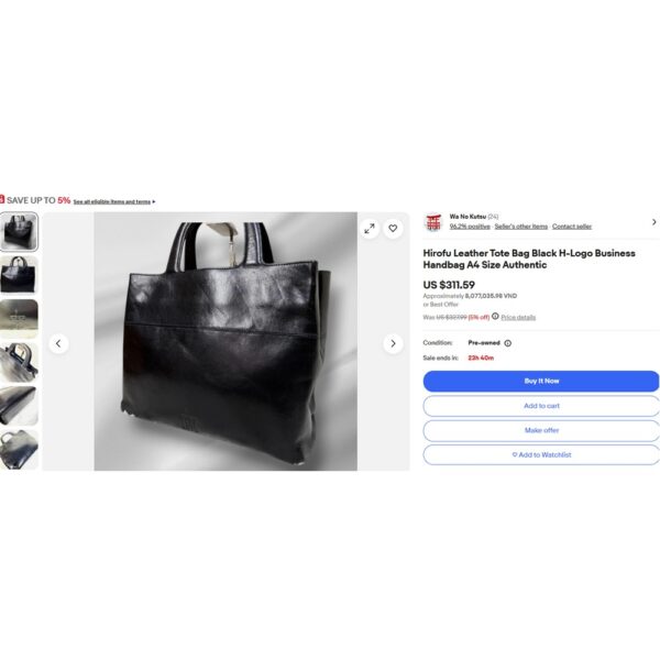 6525-Túi xách tay-HIROFU cow leather tote bag-Đã sử dụng/Khá mới22