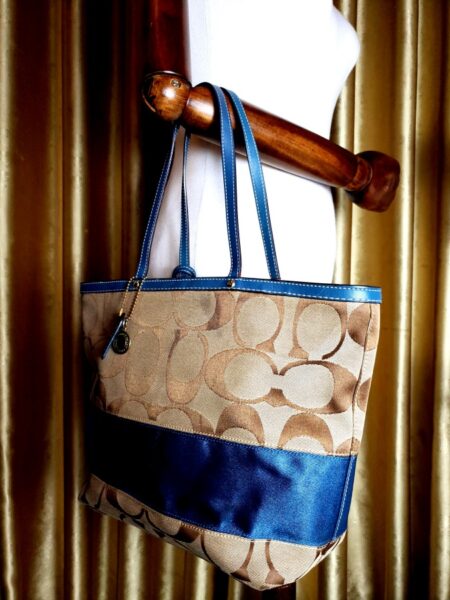 6542-Túi xách tay/đeo vai-COACH canvas blue tote bag1