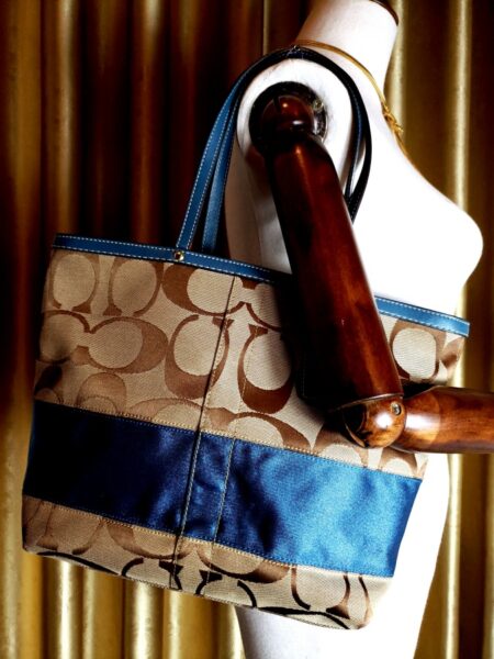6542-Túi xách tay/đeo vai-COACH canvas blue tote bag3
