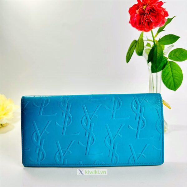 7010-YVES SAINT LAURENT turquoise blue wallet-Ví dài nữ-Đã sử dụng0