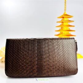 7026-Python brown leather round zipper long wallet-Ví dài nữ-Mới 100%