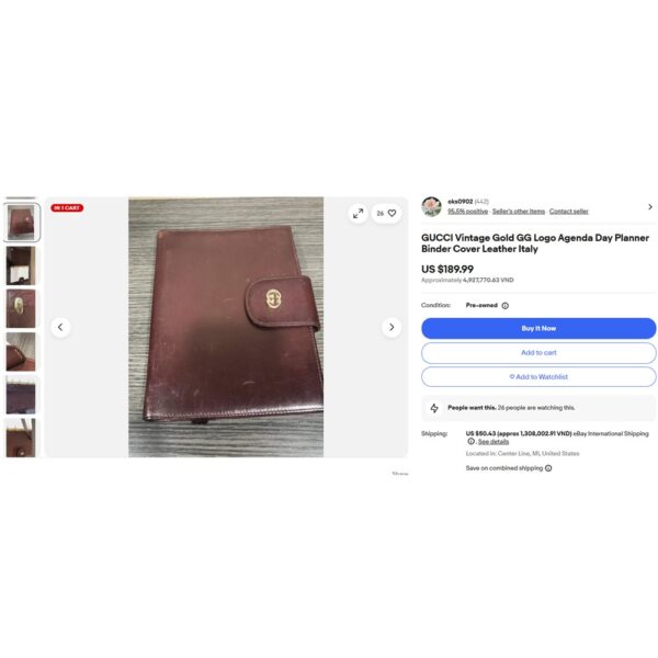 7016-Cover sổ tay-GUCCI agenda notebook cover vintage-Đã sử dụng11