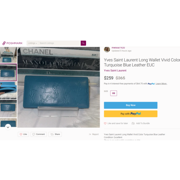 7010-YVES SAINT LAURENT turquoise blue wallet-Ví dài nữ-Đã sử dụng13